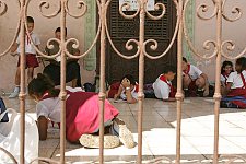 Primary school students at the verandah with their teacher. Habana, Cuba, Thursday, Feb. 22, 2007.