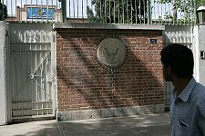 The emblem on a wall of the former US embassy in Teheran, Iran on Saturday, April 29, 2006.