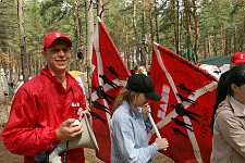 Activists of Nashi PROFI department of the pro-Kremlin Nashi (Ours) youth movement in the Nashi summer camp on Lake Seliger, some 300 kilometres (~180 miles) northwest of Moscow, Sunday, July 15, 2007. Pro-Kremlin Nashi (Ours) youth movement has assembled about 10 thousand young people from all over Russia to a summer camp where they are going to do sports and attend political and socially oriented lectures and training sessions for two weeks.