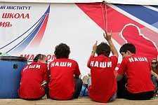 Activists of the pro-Kremlin Nashi (Ours) youth movement in the Nashi summer camp on Lake Seliger, some 300 kilometres (~180 miles) northwest of Moscow, Sunday, July 15, 2007. Pro-Kremlin Nashi (Ours) youth movement has assembled about 10 thousand young people from all over Russia to a summer camp where they are going to do sports and attend political and socially oriented lectures and training sessions for two weeks.