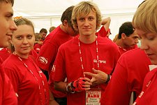 Activists of the pro-Kremlin Nashi (Ours) youth movement in the Nashi summer camp on Lake Seliger, some 300 kilometres (~180 miles) northwest of Moscow, Tuesday, July 17, 2007. Pro-Kremlin Nashi (Ours) youth movement has assembled about 10 thousand young people from all over Russia to a summer camp where they are going to do sports and attend political and socially oriented lectures and training sessions for two weeks.