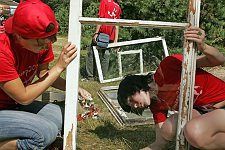 A scene of daily life in the Nashi summer camp on Lake Seliger, some 300 kilometres (~180 miles) northwest of Moscow, Tuesday, July 17, 2007. Pro-Kremlin Nashi (Ours) youth movement has assembled about 10 thousand young people from all over Russia to a summer camp where they are going to do sports and attend political and socially oriented lectures and training sessions for two weeks.
