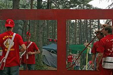 A scene of daily life in the Nashi summer camp on Lake Seliger, some 300 kilometres (~180 miles) northwest of Moscow, Wednesday, July 18, 2007. Pro-Kremlin Nashi (Ours) youth movement has assembled about 10 thousand young people from all over Russia to a summer camp where they are going to do sports and attend political and socially oriented lectures and training sessions for two weeks.