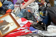 Belongings of the activists of the pro-Kremlin Nashi (Ours) youth movement from Briansk who have just arrived at the Nashi summer camp on Lake Seliger, some 300 kilometres (~180 miles) northwest of Moscow, Sunday, July 15, 2007. Pro-Kremlin Nashi (Ours) youth movement has assembled about 10 thousand young people from all over Russia to a summer camp where they are going to do sports and attend political and socially oriented lectures and training sessions for two weeks.