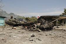 Disabled  Georgian armored vehicles in Tshinvali, Monday August 11, 2008. 