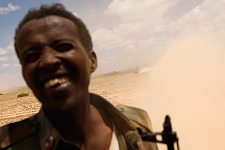 The Somaliland Army soldier covered in dust while patrolling the territory. Los Anod, SomaliLand, Tuesday, October 16, 2007. The military constantly camp near Los Anod in the province of  SomaliLand, bordering on PuntLand. Fighting is resumed at this territory from time to time.