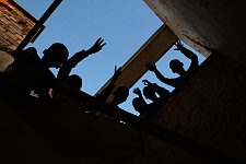 Children in the ruins of the former state house. Hargeisa, SomaliLand, Wednesday, October 10, 2007. The ruins of the former British governor's state house are surrounded now by the refugees camp of the same name.